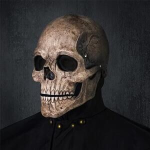 Skull Mask Adult Full Head Latex Movable Jaw Scary Skeleton Halloween Helmet